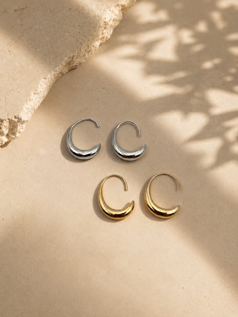 2 Pair Gold Silver Chunky Open Hoop Earrings Bundle Minimalist Jewelry